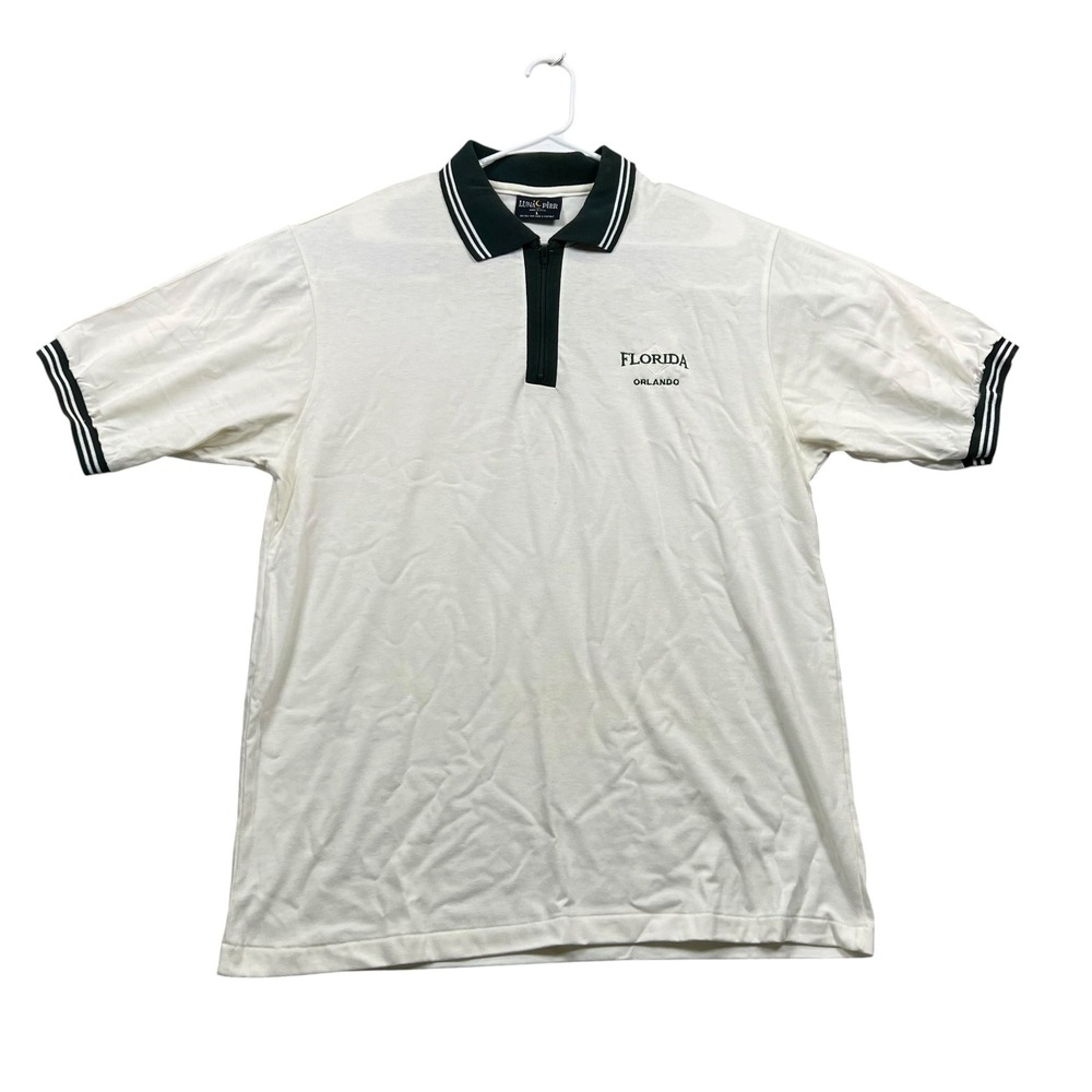 Luna Pier Polo Shirt L White Florida Orlando Embroidered Quarter Zip Vintage